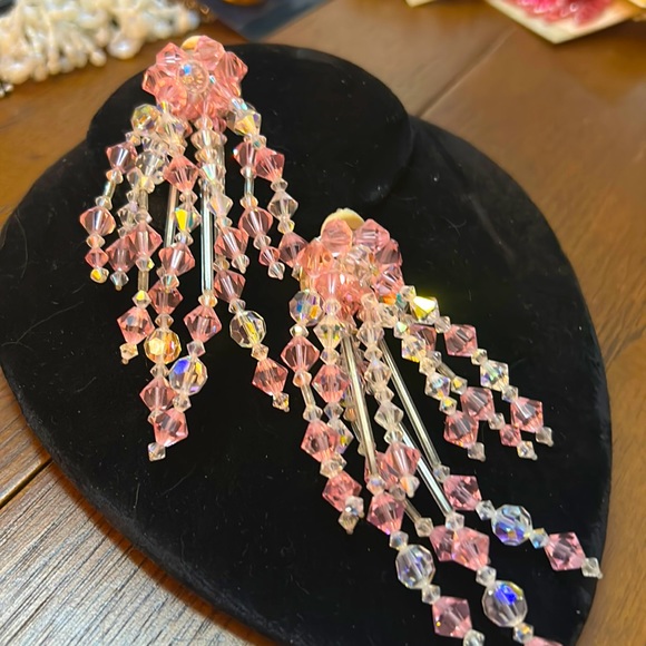 Vintage Hand Made Kato Pink/ Clear Runway Cluster Swarovski Dangle - N Earring🌸 - Picture 13 of 16
